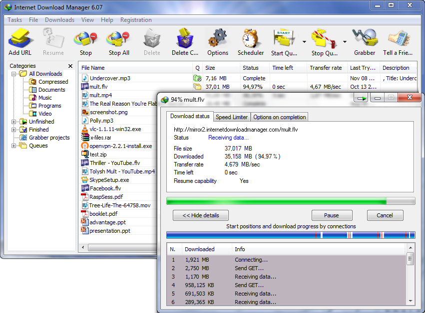 Internet Download Manager main dialog